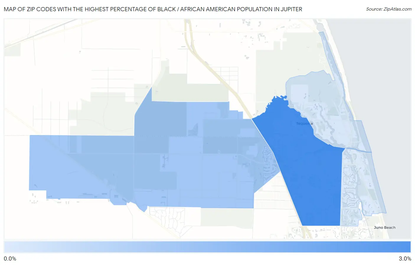 Zip Codes with the Highest Percentage of Black / African American Population in Jupiter Map