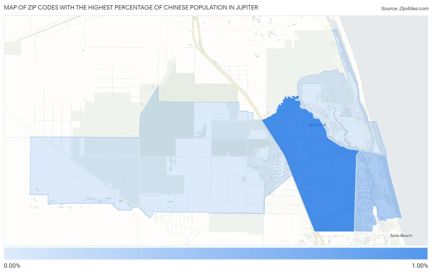 Zip Codes with the Highest Percentage of Chinese Population in Jupiter Map