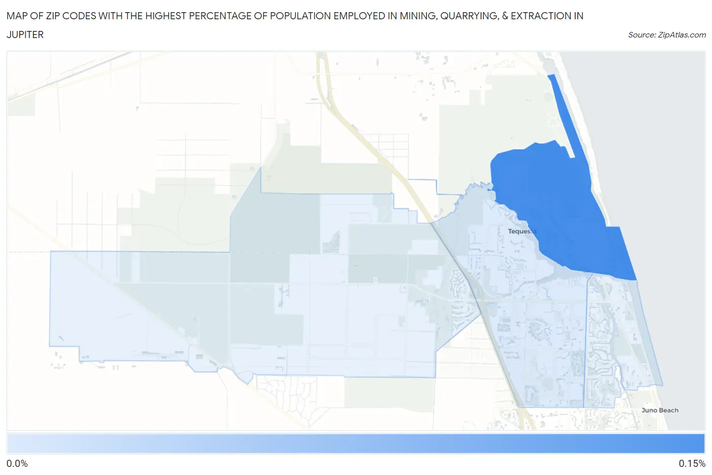 Zip Codes with the Highest Percentage of Population Employed in Mining, Quarrying, & Extraction in Jupiter Map