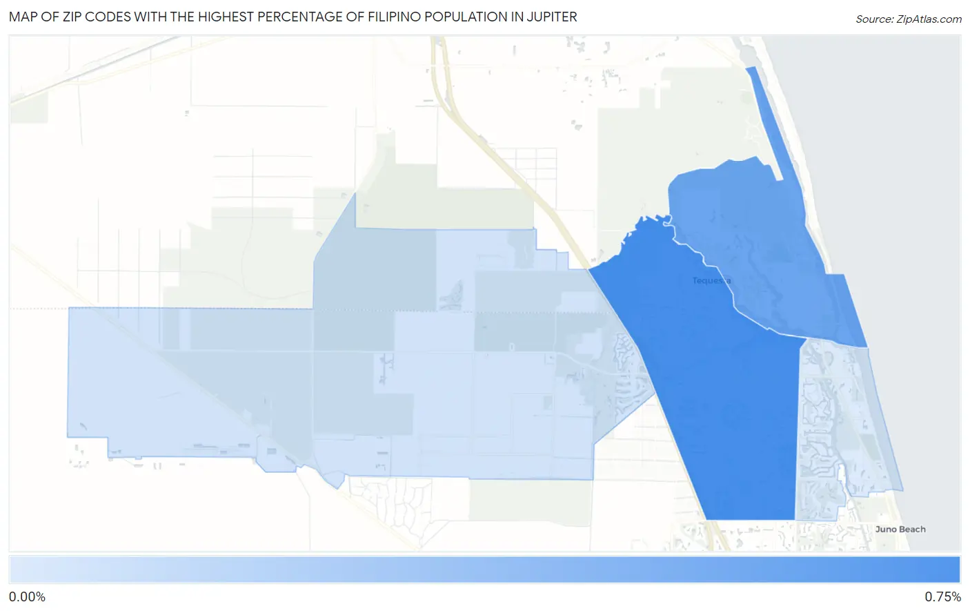 Zip Codes with the Highest Percentage of Filipino Population in Jupiter Map
