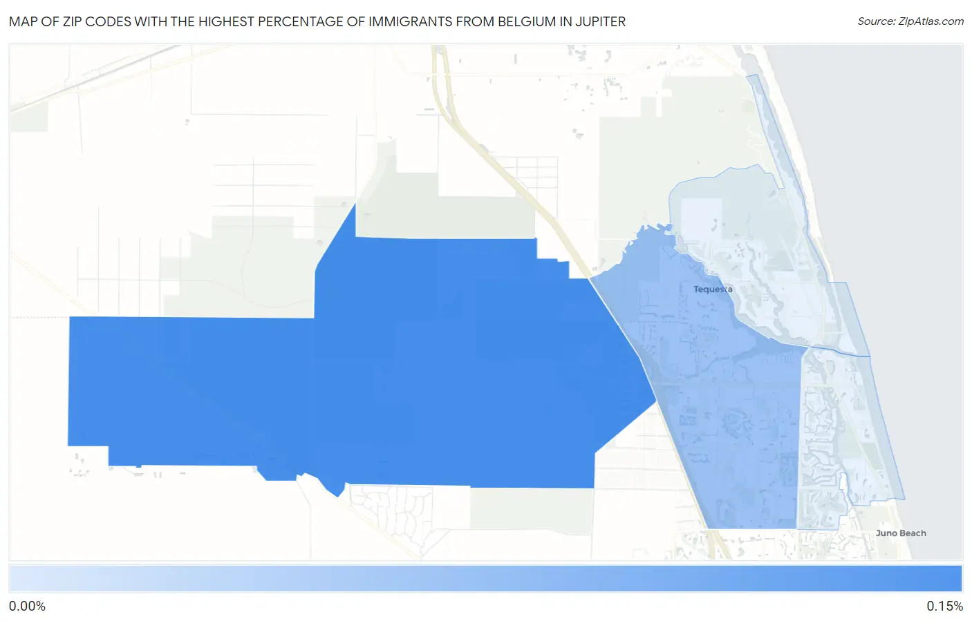 Zip Codes with the Highest Percentage of Immigrants from Belgium in Jupiter Map
