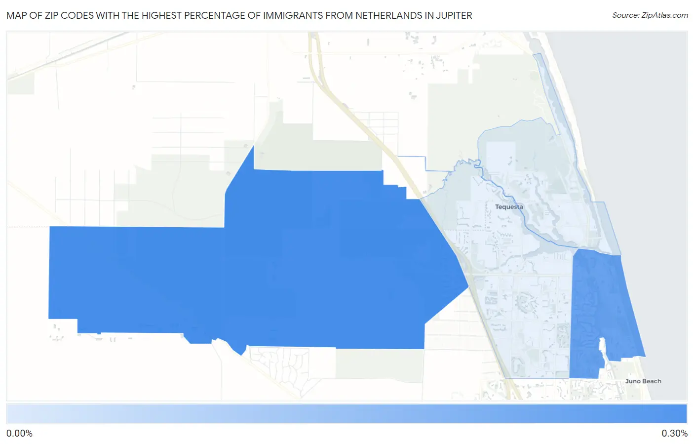 Zip Codes with the Highest Percentage of Immigrants from Netherlands in Jupiter Map