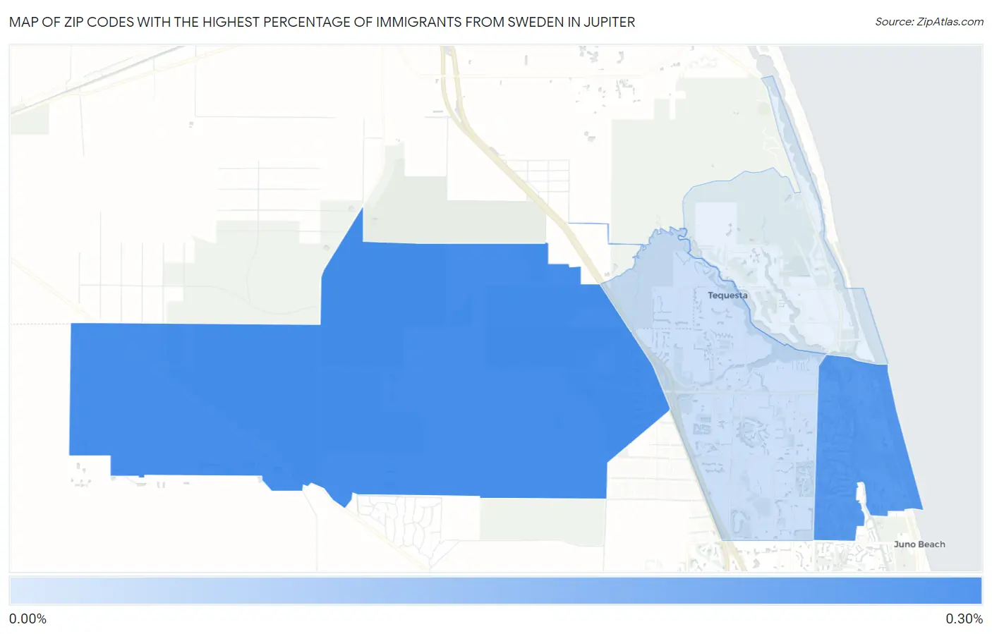 Zip Codes with the Highest Percentage of Immigrants from Sweden in Jupiter Map