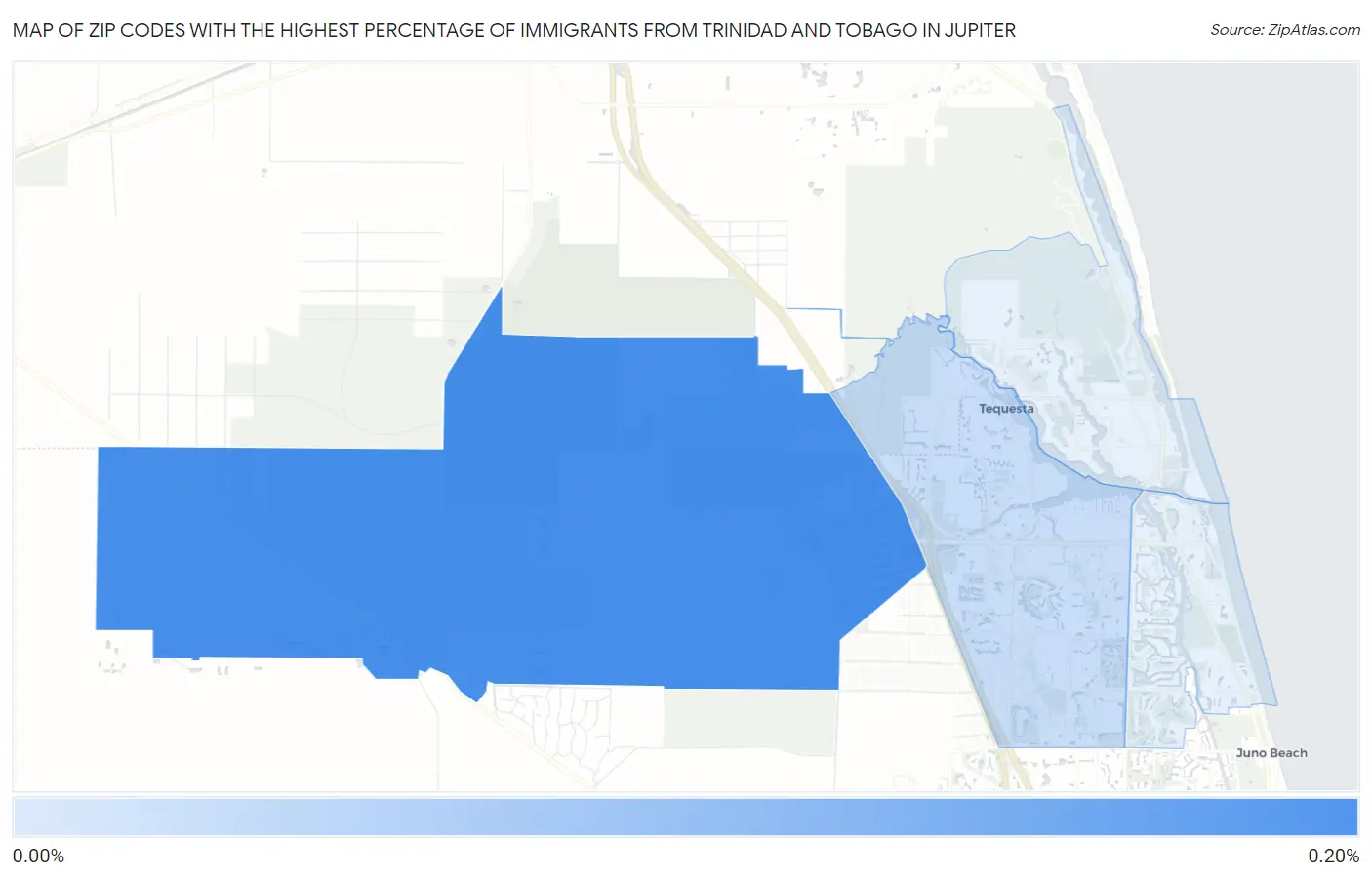 Zip Codes with the Highest Percentage of Immigrants from Trinidad and Tobago in Jupiter Map