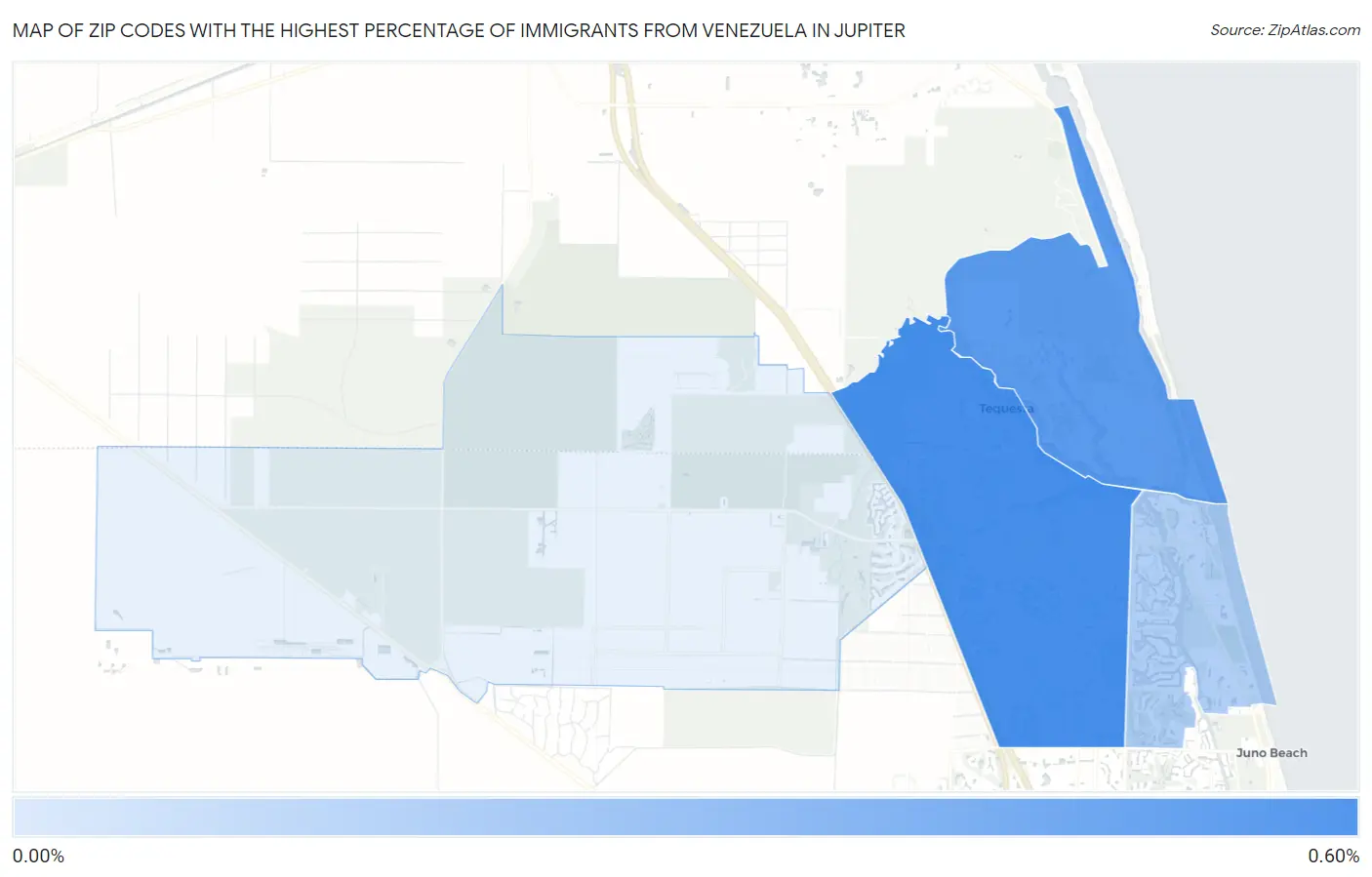 Zip Codes with the Highest Percentage of Immigrants from Venezuela in Jupiter Map
