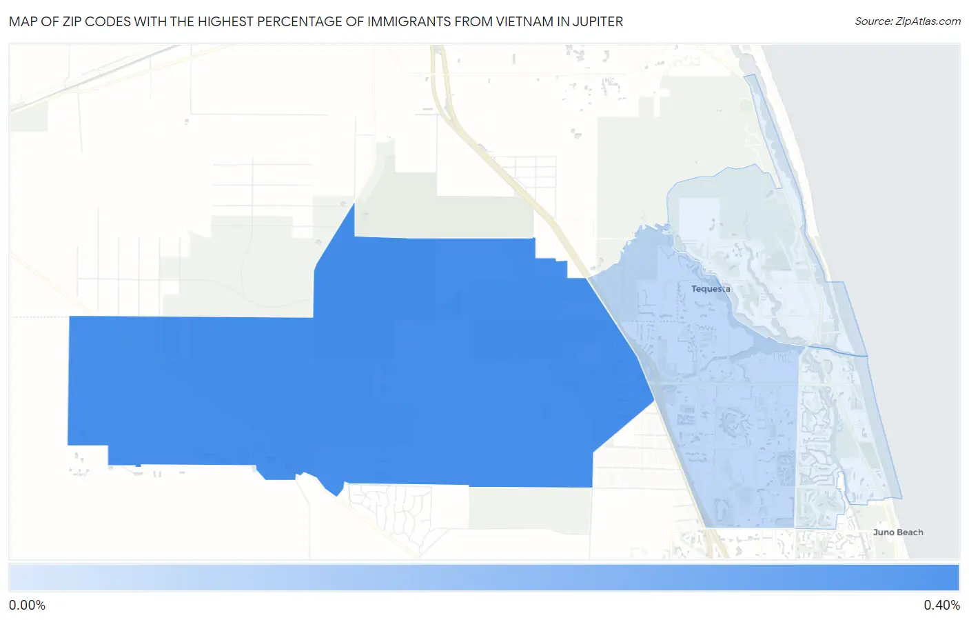 Zip Codes with the Highest Percentage of Immigrants from Vietnam in Jupiter Map