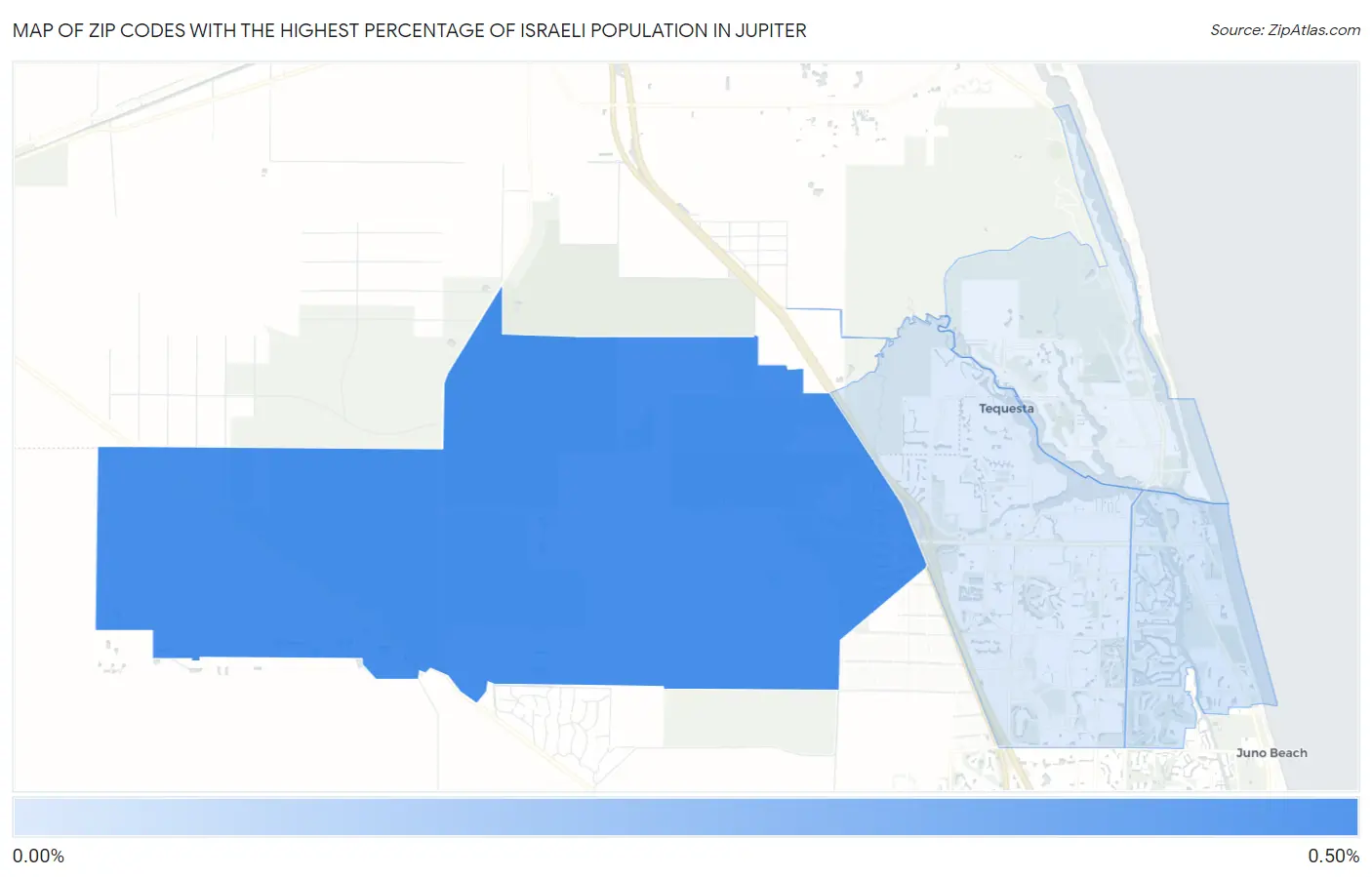 Zip Codes with the Highest Percentage of Israeli Population in Jupiter Map