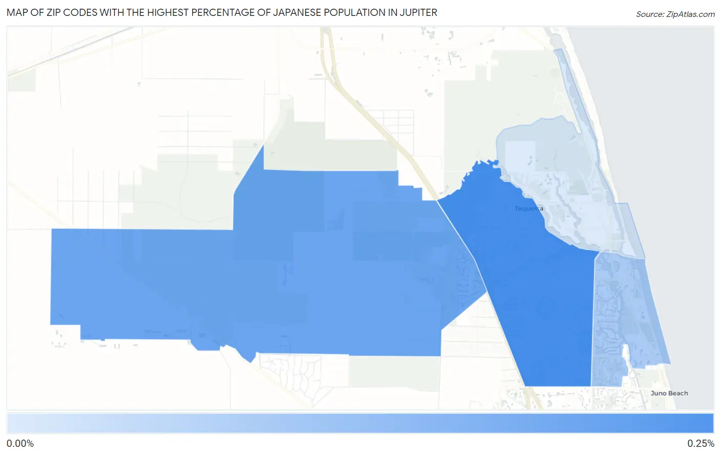 Zip Codes with the Highest Percentage of Japanese Population in Jupiter Map