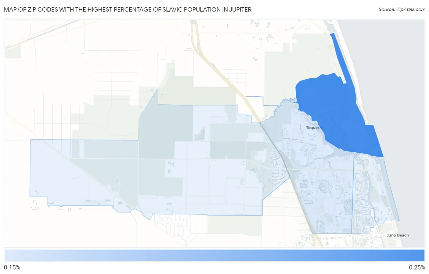 Zip Codes with the Highest Percentage of Slavic Population in Jupiter Map