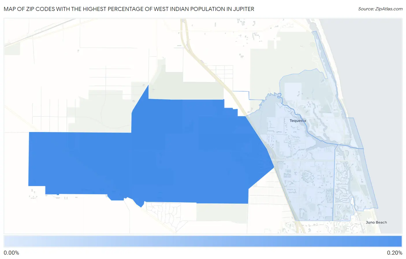 Zip Codes with the Highest Percentage of West Indian Population in Jupiter Map