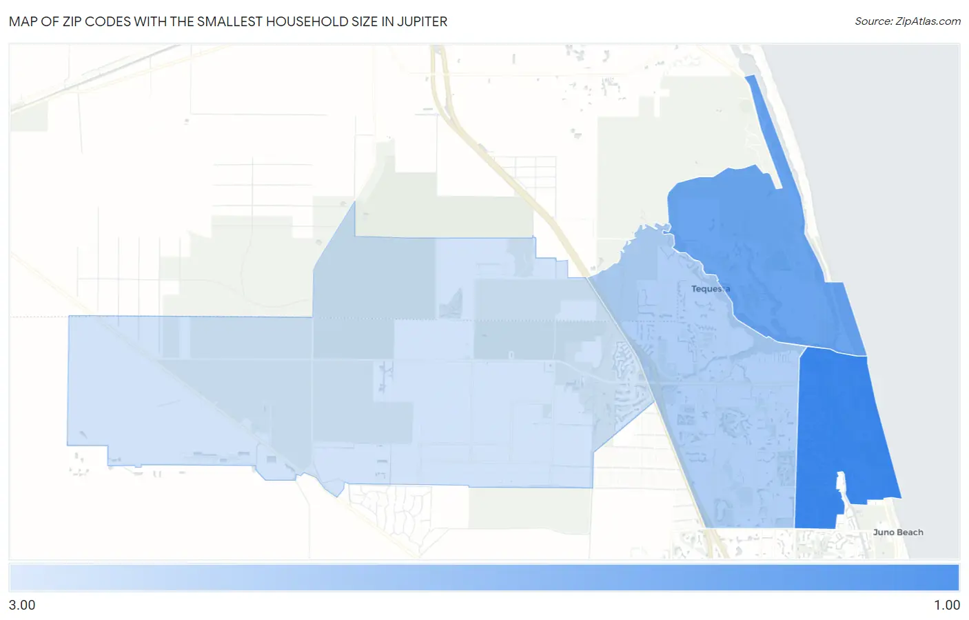 Zip Codes with the Smallest Household Size in Jupiter Map