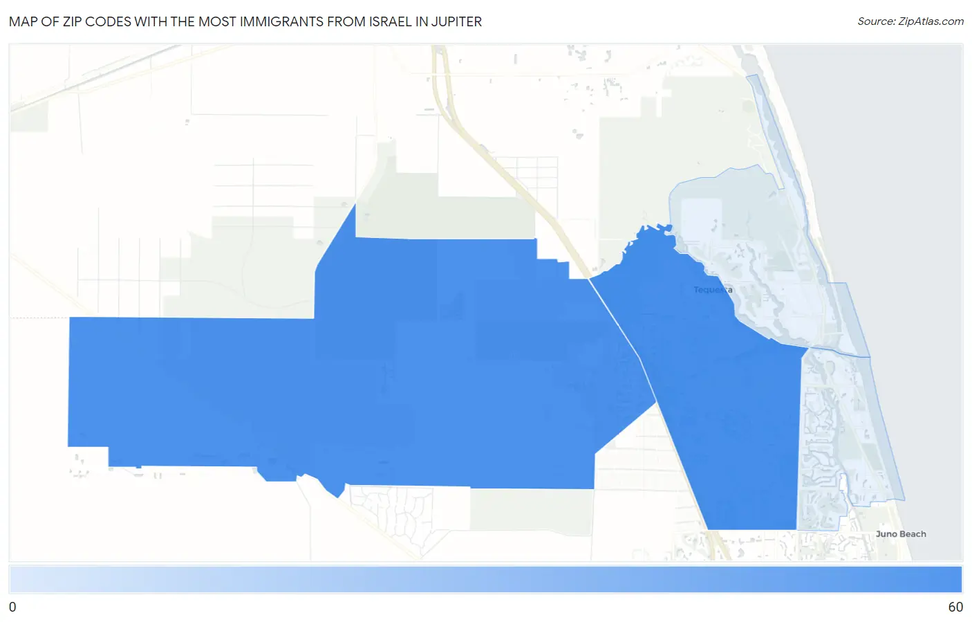 Zip Codes with the Most Immigrants from Israel in Jupiter Map