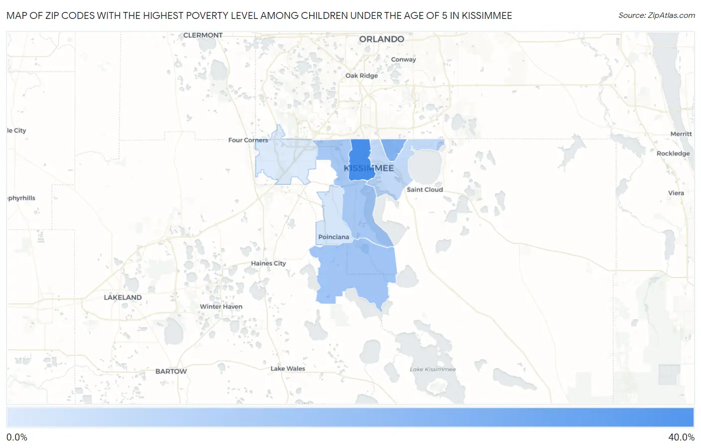 Zip Codes with the Highest Poverty Level Among Children Under the Age of 5 in Kissimmee Map