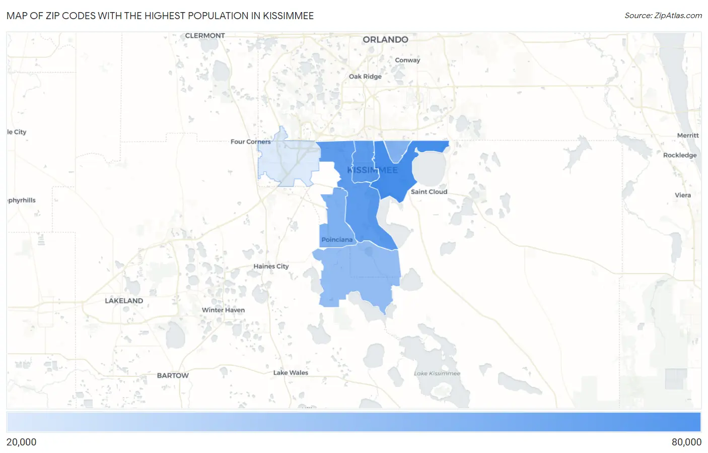 Zip Codes with the Highest Population in Kissimmee Map
