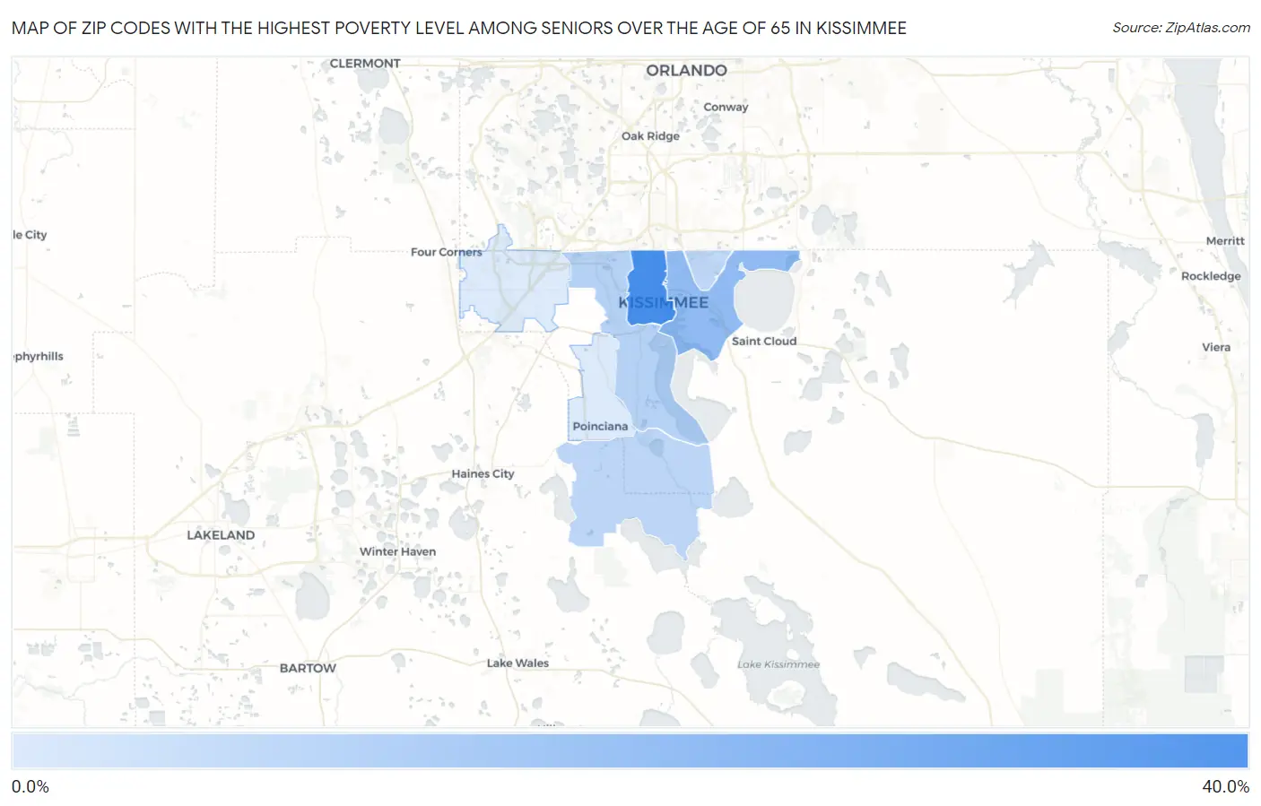 Zip Codes with the Highest Poverty Level Among Seniors Over the Age of 65 in Kissimmee Map