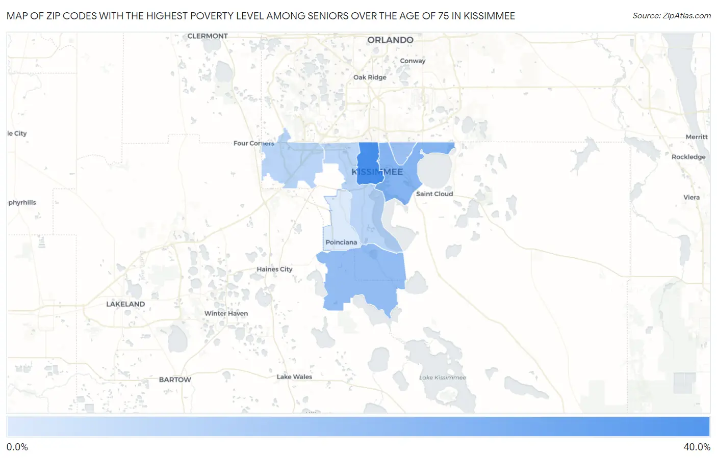 Zip Codes with the Highest Poverty Level Among Seniors Over the Age of 75 in Kissimmee Map