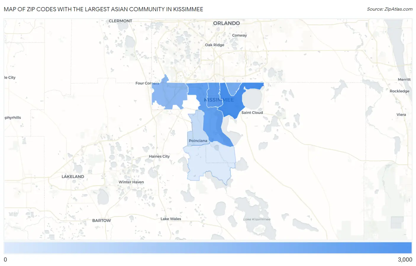 Zip Codes with the Largest Asian Community in Kissimmee Map