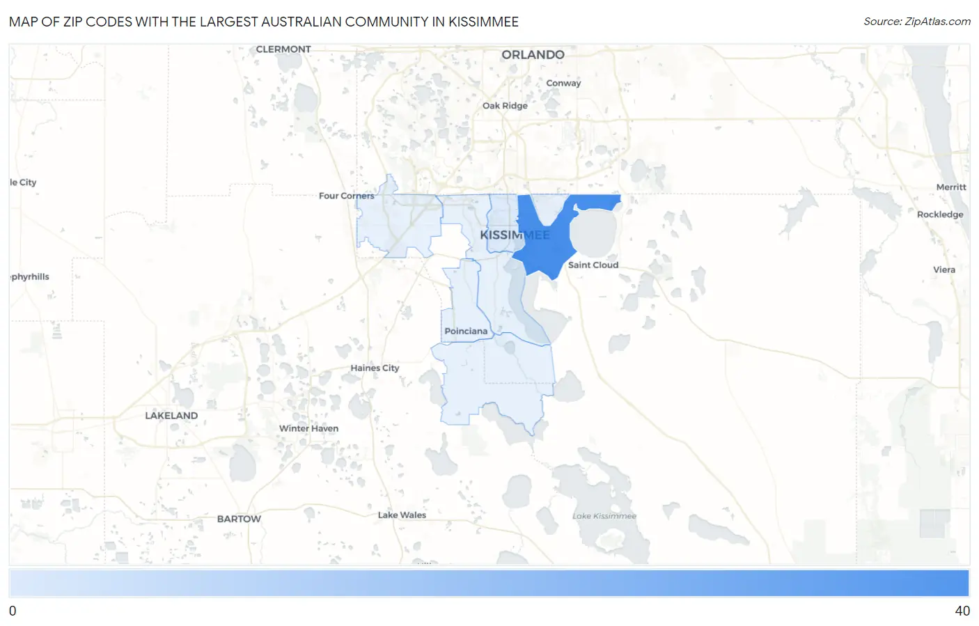 Zip Codes with the Largest Australian Community in Kissimmee Map