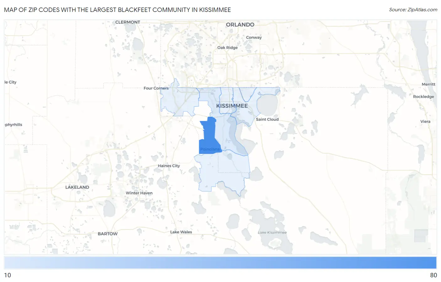 Zip Codes with the Largest Blackfeet Community in Kissimmee Map