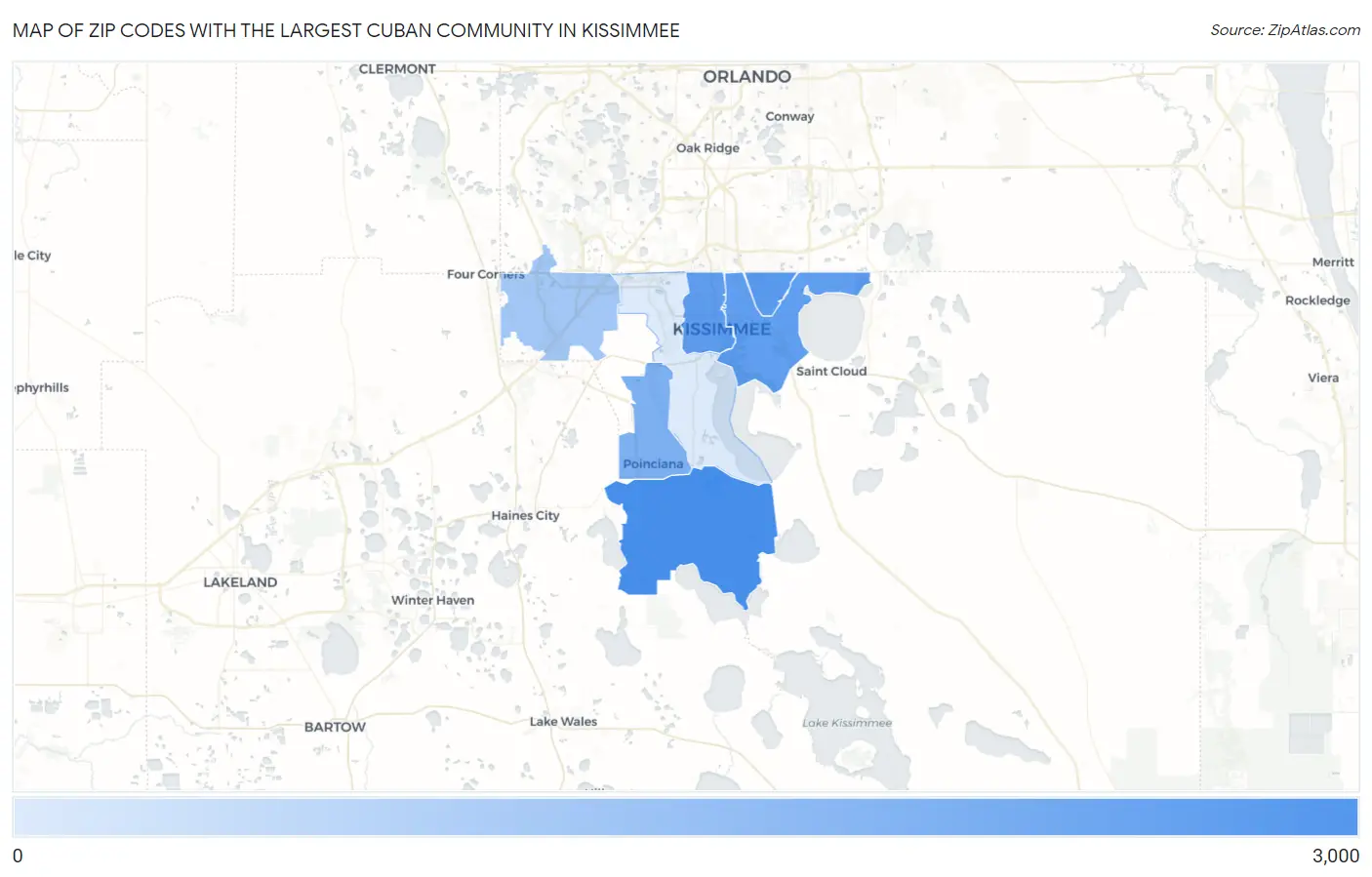 Zip Codes with the Largest Cuban Community in Kissimmee Map