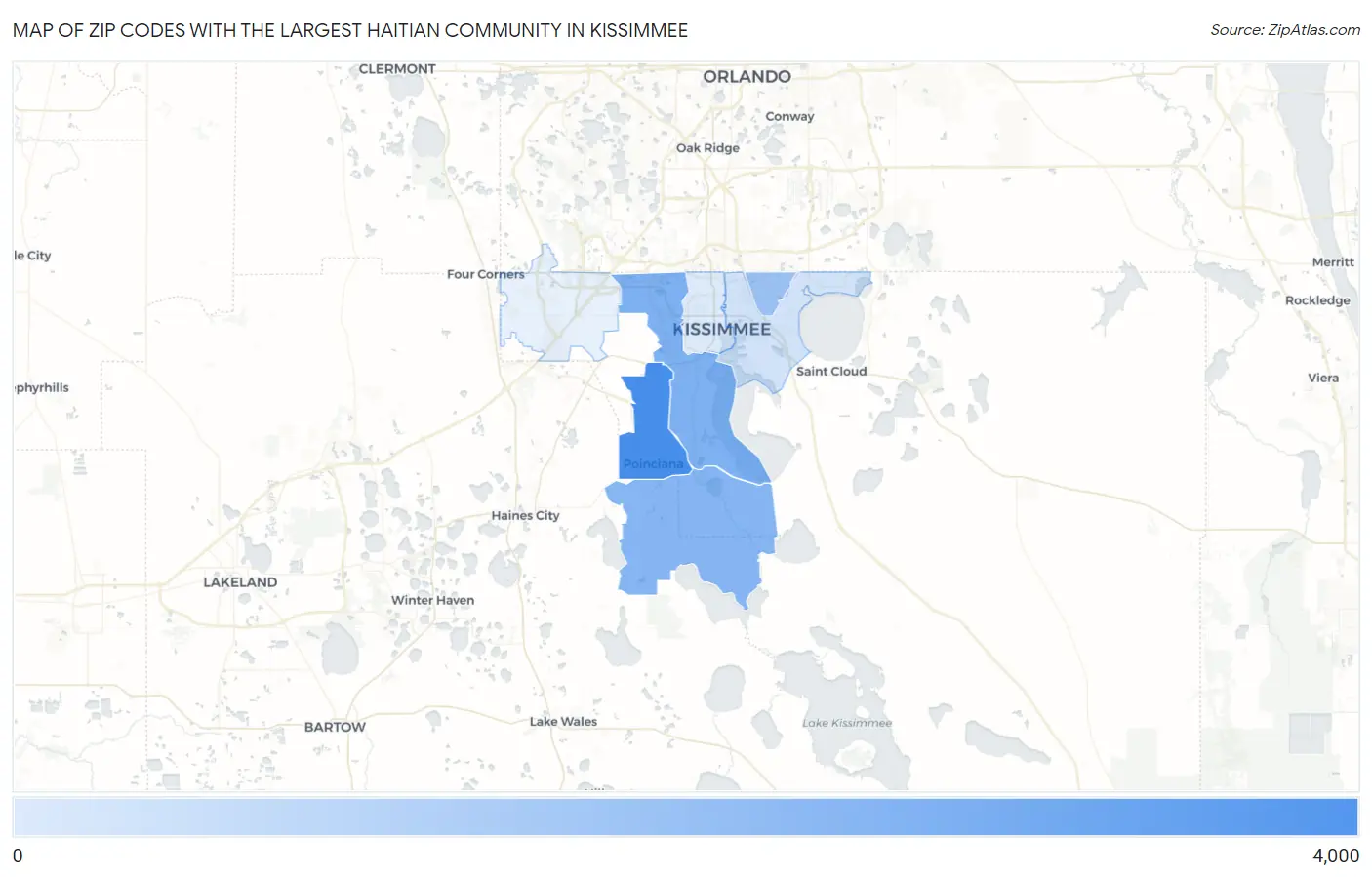 Zip Codes with the Largest Haitian Community in Kissimmee Map