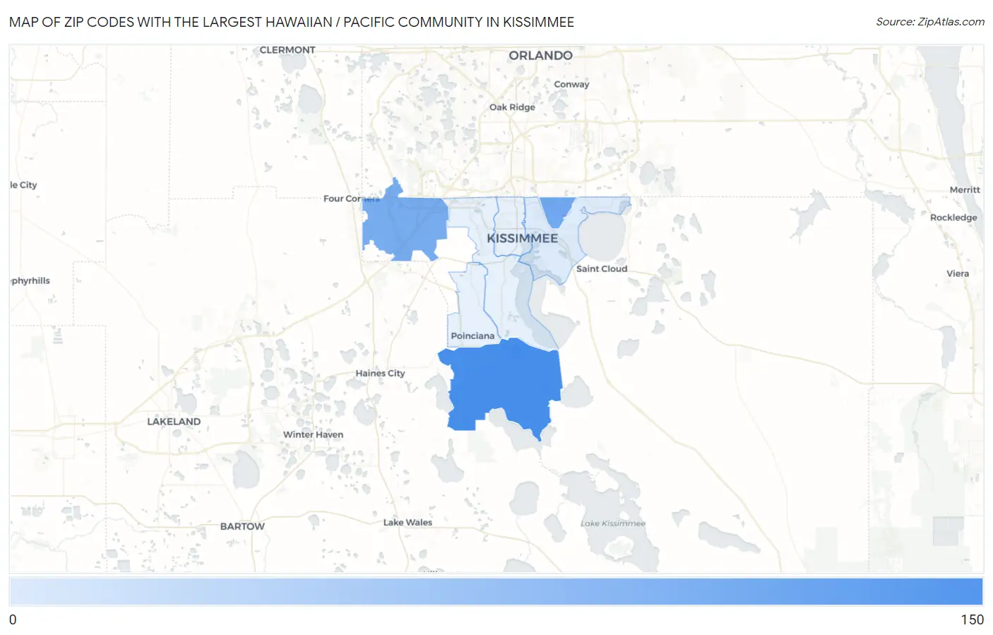 Zip Codes with the Largest Hawaiian / Pacific Community in Kissimmee Map