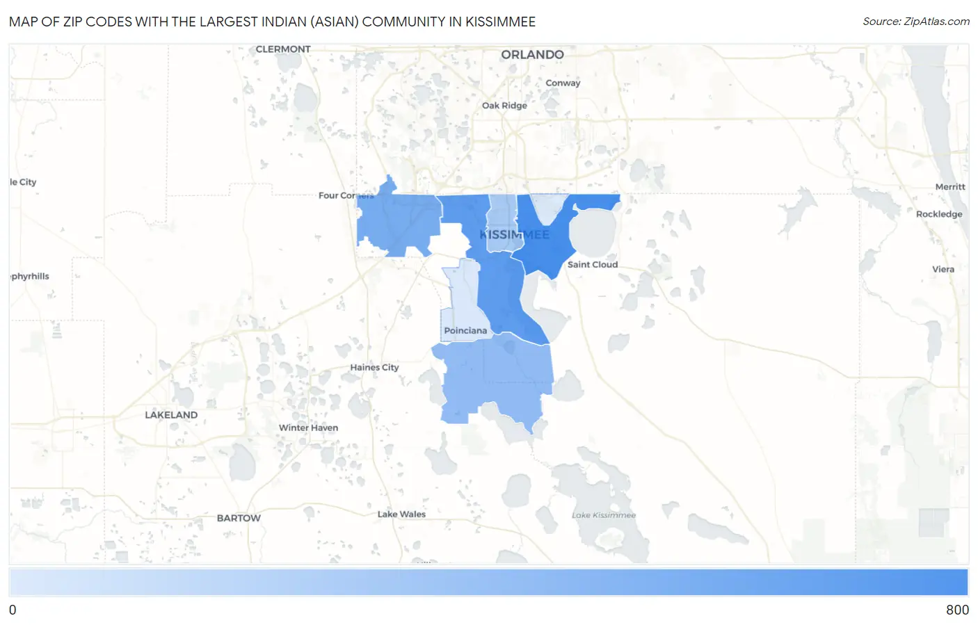 Zip Codes with the Largest Indian (Asian) Community in Kissimmee Map