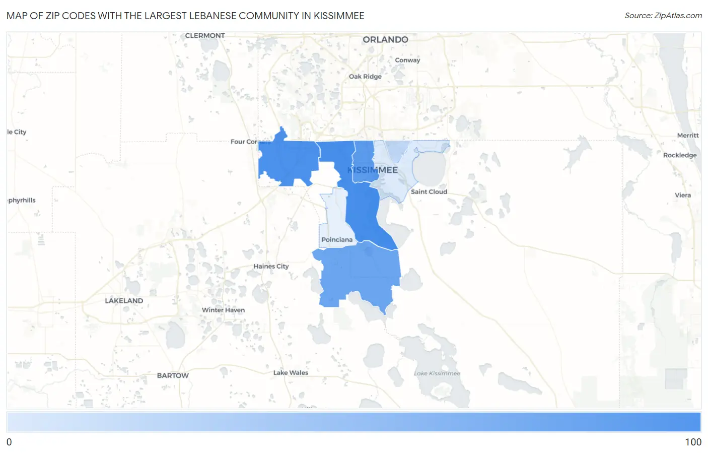 Zip Codes with the Largest Lebanese Community in Kissimmee Map