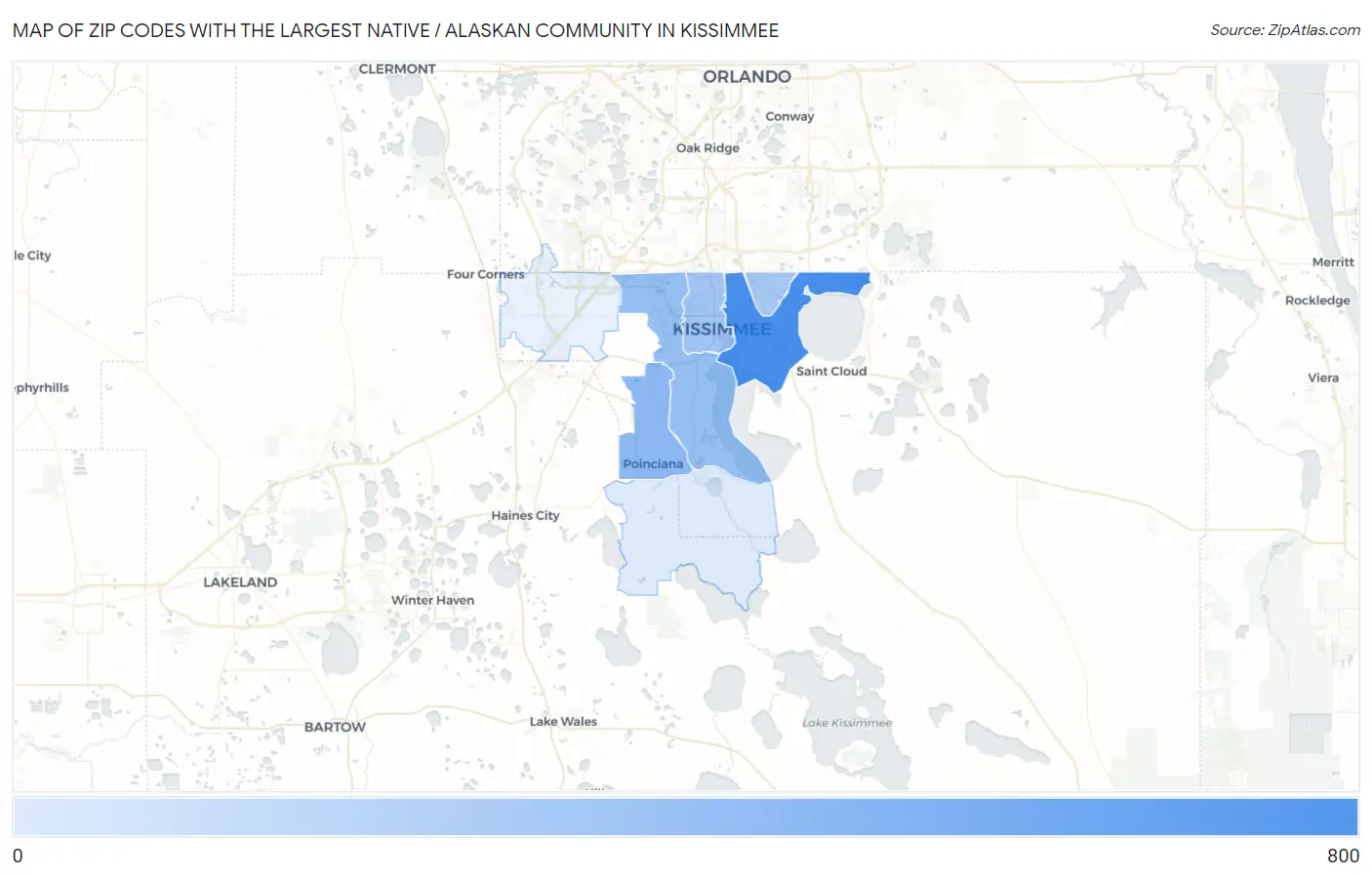 Zip Codes with the Largest Native / Alaskan Community in Kissimmee Map