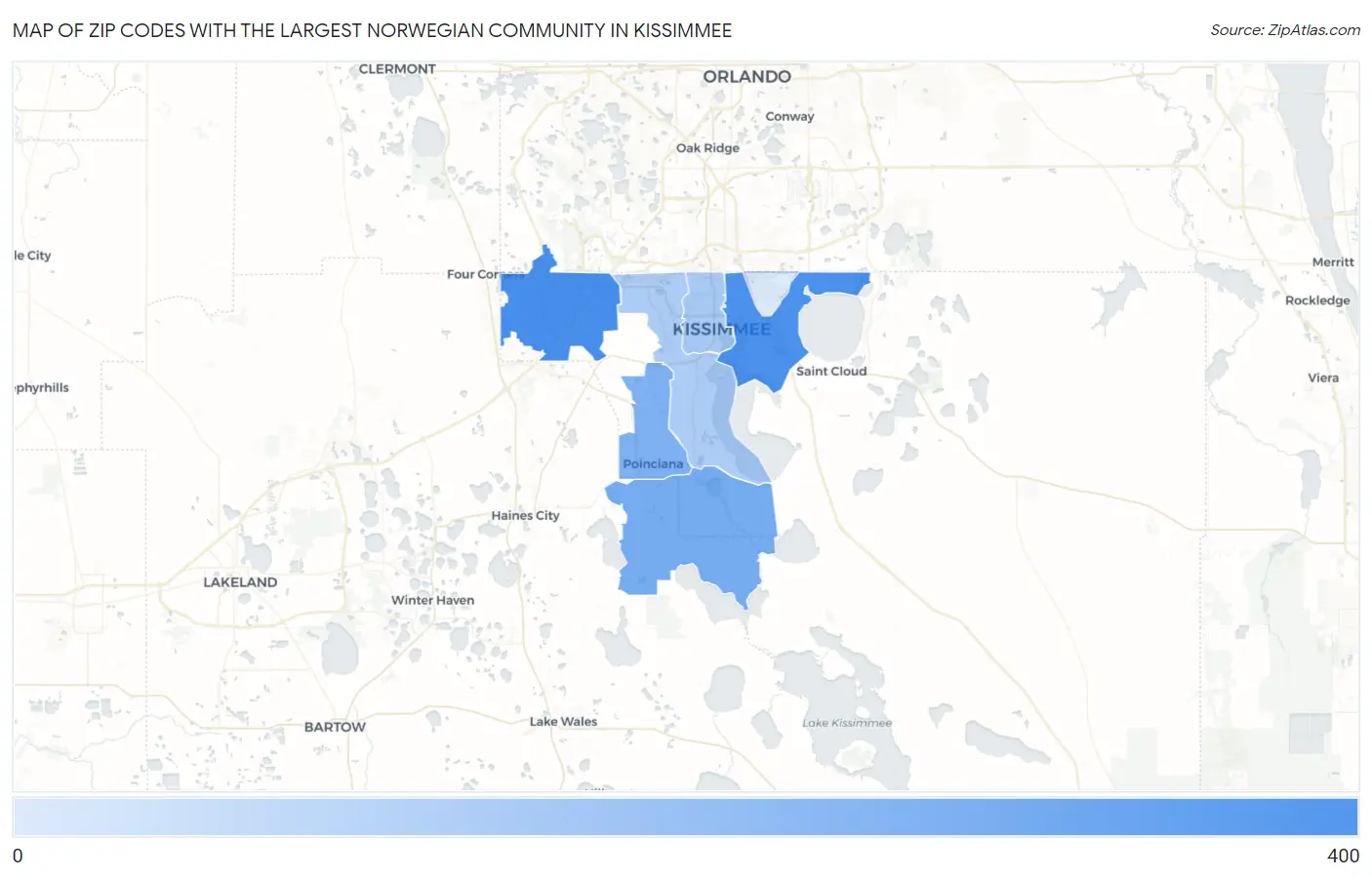 Zip Codes with the Largest Norwegian Community in Kissimmee Map