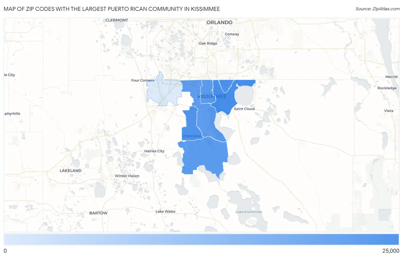 Zip Codes with the Largest Puerto Rican Community in Kissimmee Map