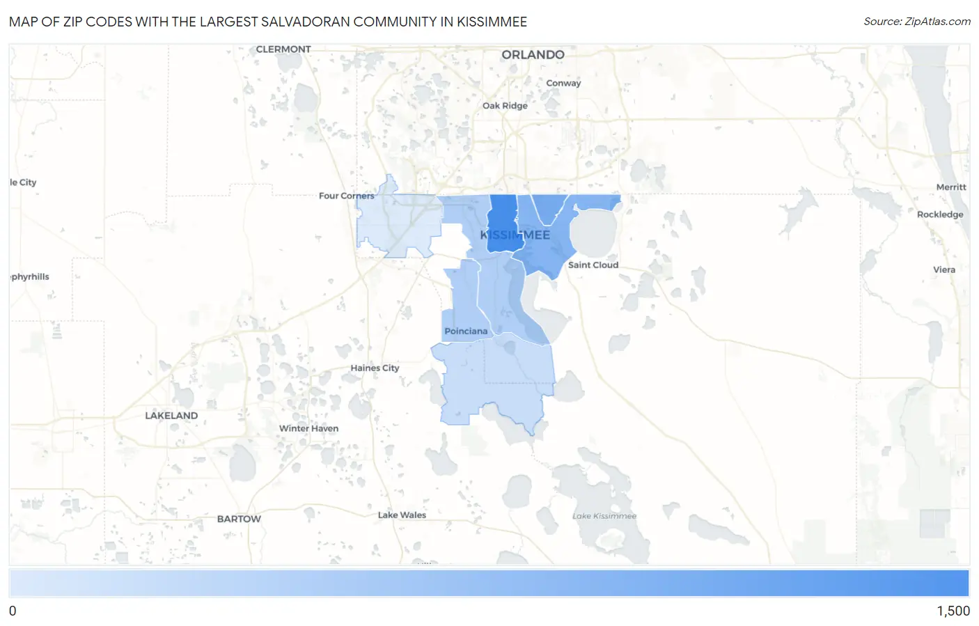 Zip Codes with the Largest Salvadoran Community in Kissimmee Map