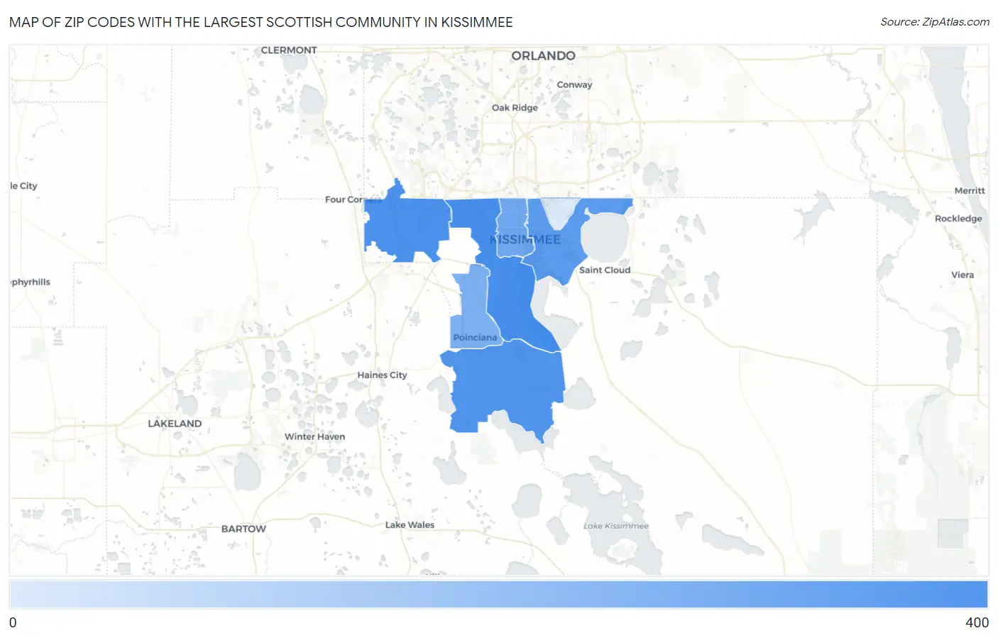 Zip Codes with the Largest Scottish Community in Kissimmee Map