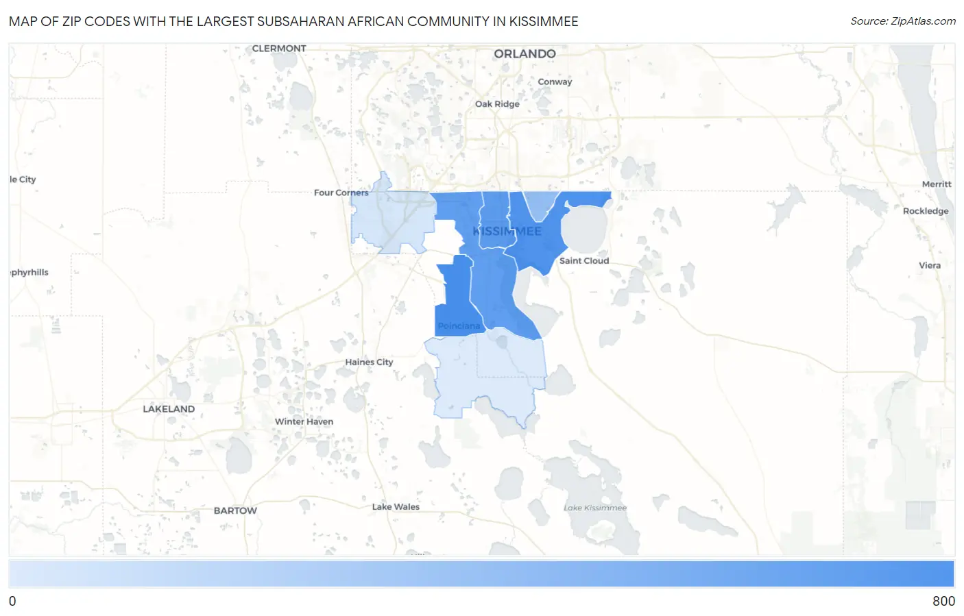 Zip Codes with the Largest Subsaharan African Community in Kissimmee Map