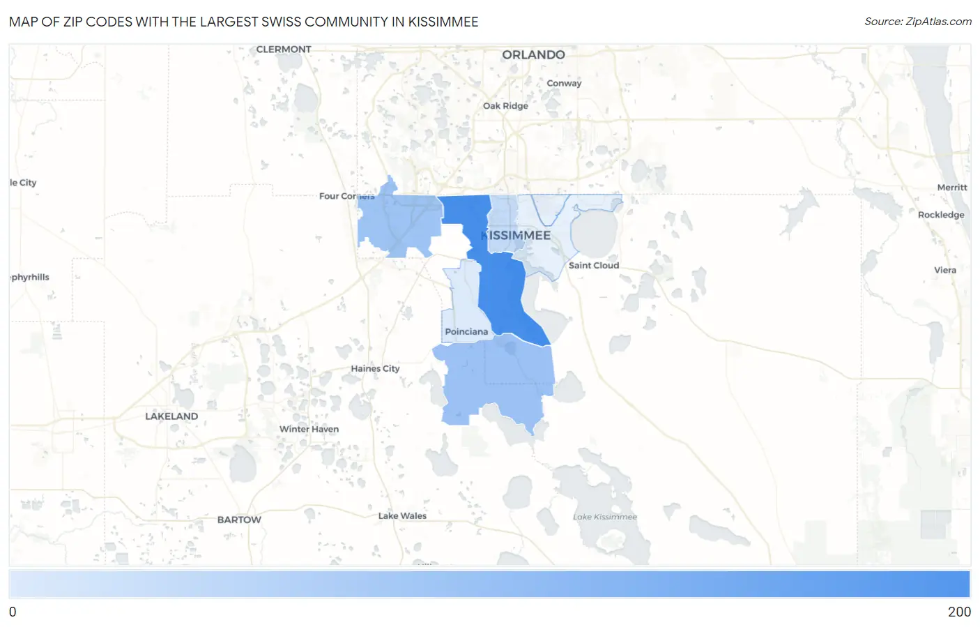 Zip Codes with the Largest Swiss Community in Kissimmee Map