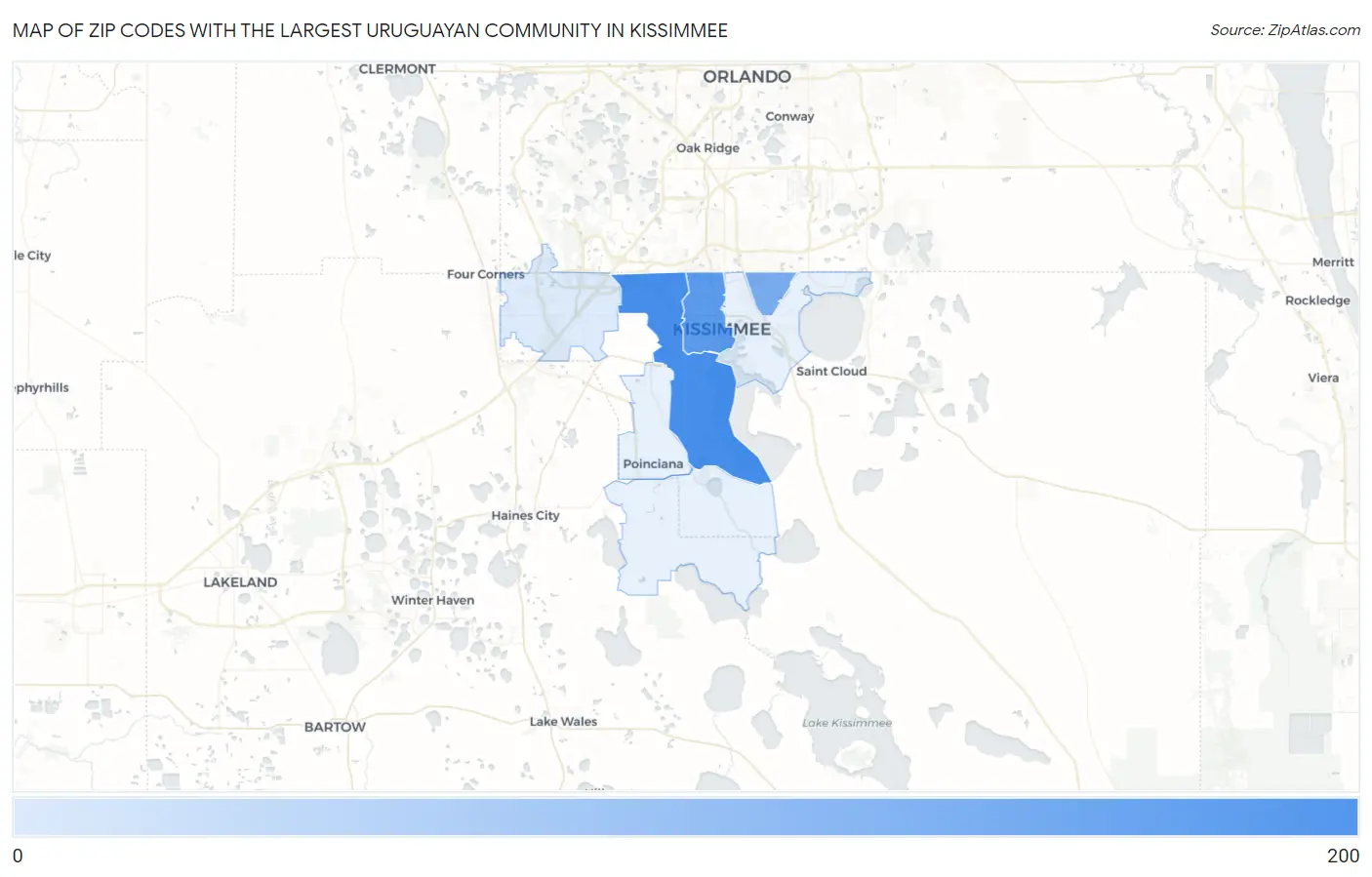 Zip Codes with the Largest Uruguayan Community in Kissimmee Map