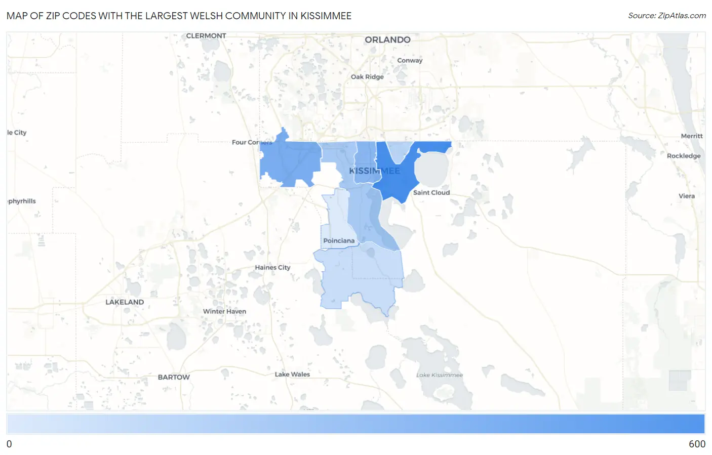 Zip Codes with the Largest Welsh Community in Kissimmee Map