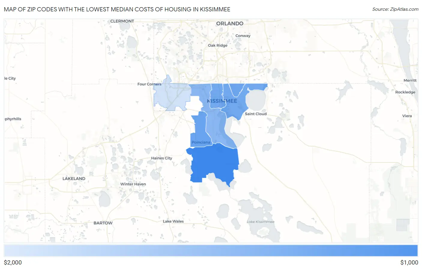 Zip Codes with the Lowest Median Costs of Housing in Kissimmee Map
