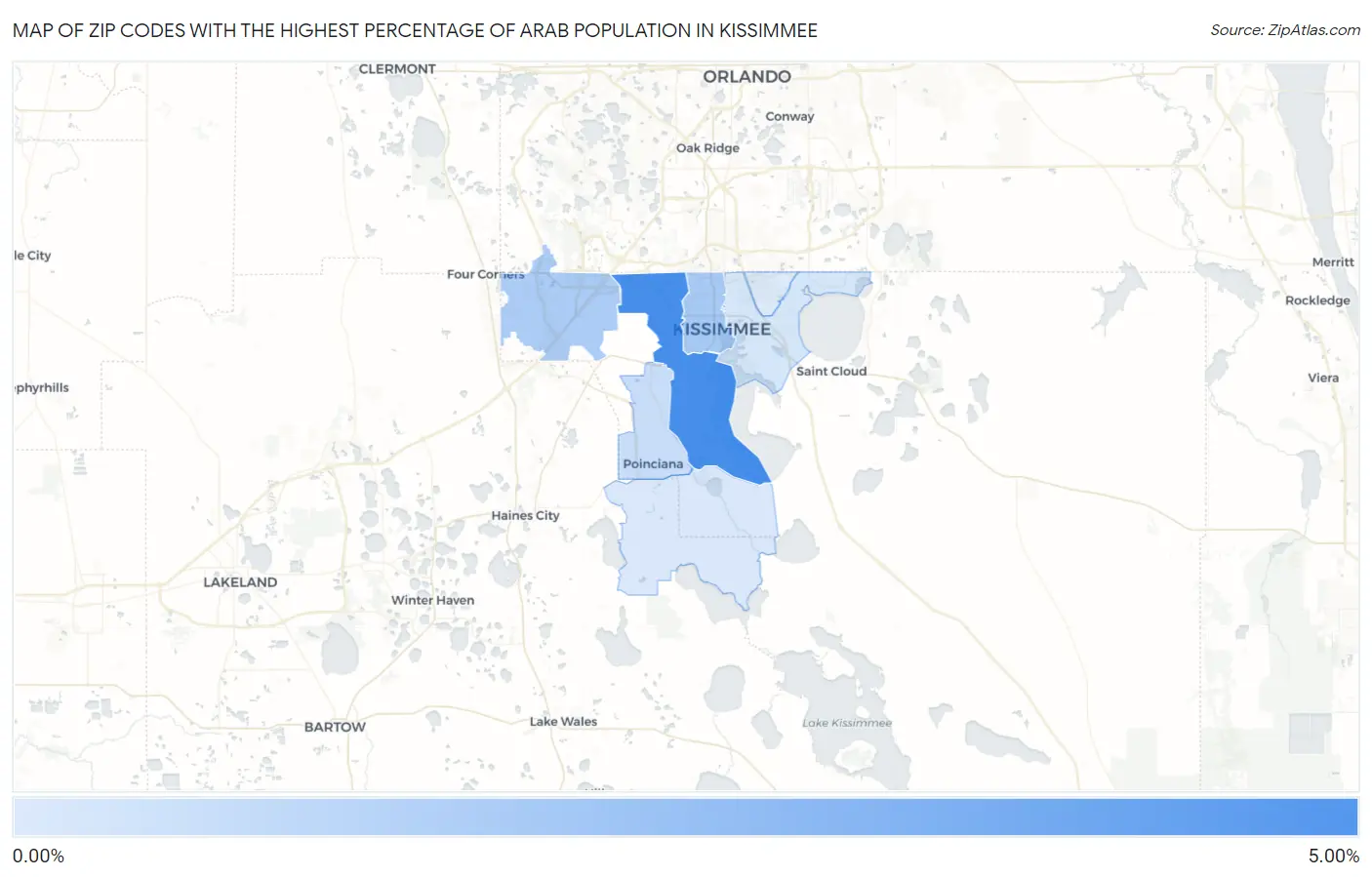 Zip Codes with the Highest Percentage of Arab Population in Kissimmee Map