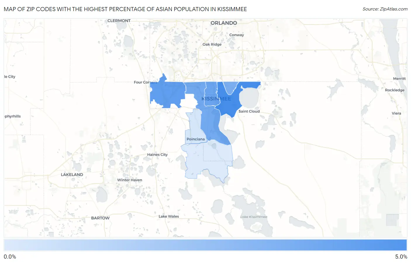 Zip Codes with the Highest Percentage of Asian Population in Kissimmee Map