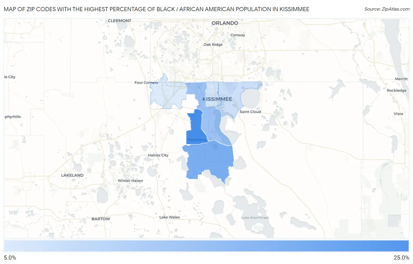 Zip Codes with the Highest Percentage of Black / African American Population in Kissimmee Map