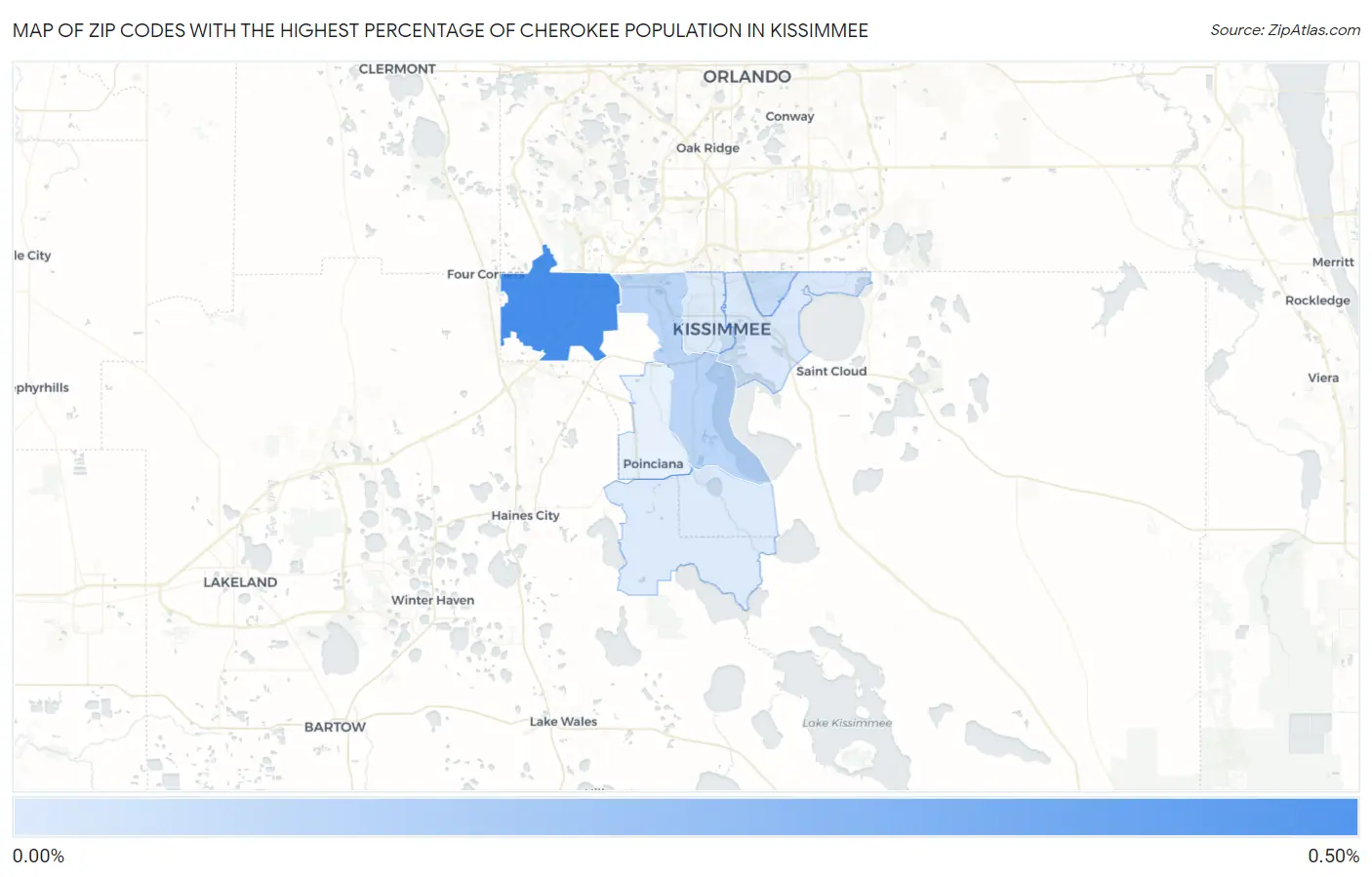 Zip Codes with the Highest Percentage of Cherokee Population in Kissimmee Map
