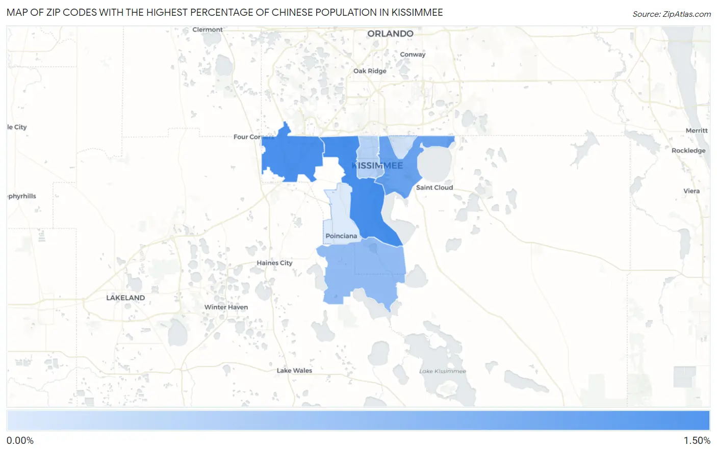 Zip Codes with the Highest Percentage of Chinese Population in Kissimmee Map