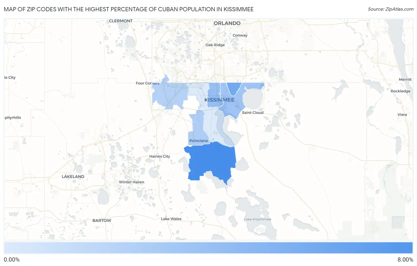 Zip Codes with the Highest Percentage of Cuban Population in Kissimmee Map