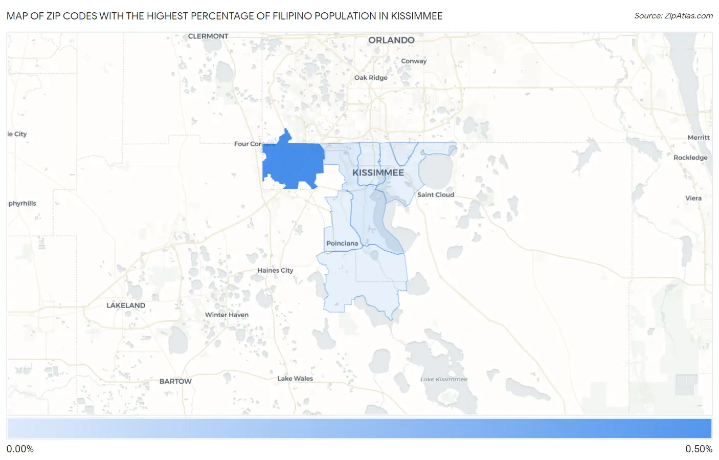 Zip Codes with the Highest Percentage of Filipino Population in Kissimmee Map