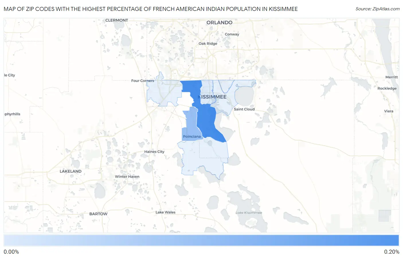 Zip Codes with the Highest Percentage of French American Indian Population in Kissimmee Map