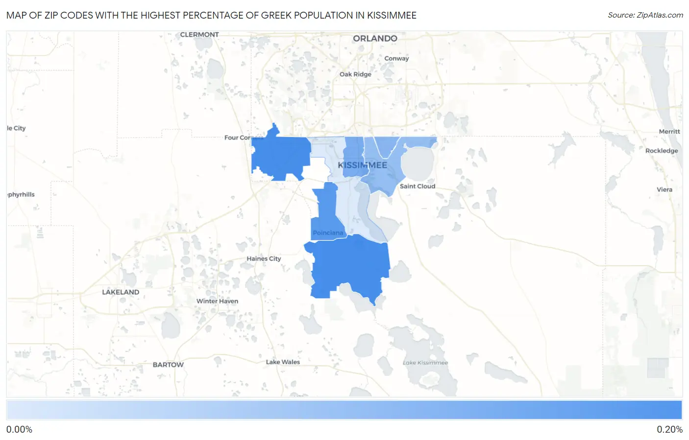 Zip Codes with the Highest Percentage of Greek Population in Kissimmee Map