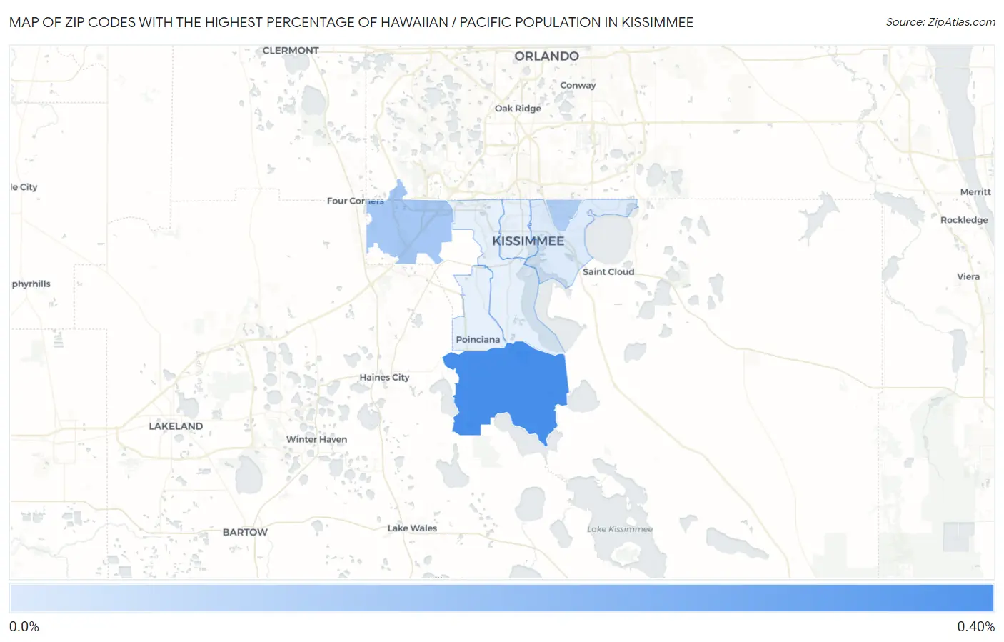 Zip Codes with the Highest Percentage of Hawaiian / Pacific Population in Kissimmee Map