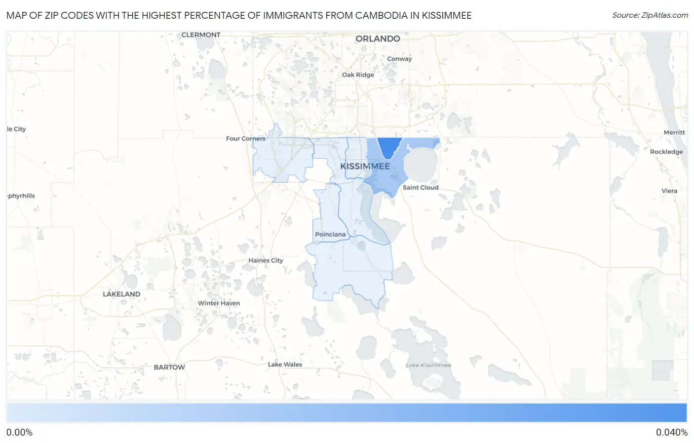 Zip Codes with the Highest Percentage of Immigrants from Cambodia in Kissimmee Map