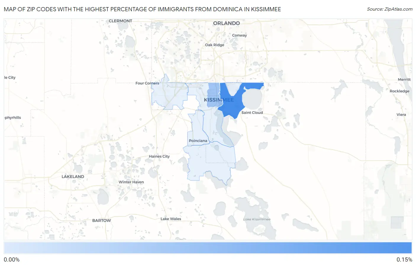 Zip Codes with the Highest Percentage of Immigrants from Dominica in Kissimmee Map
